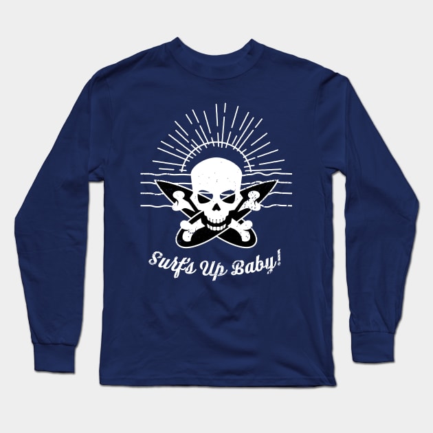 Surfs Up Sunrise Skull Surfer Long Sleeve T-Shirt by atomguy